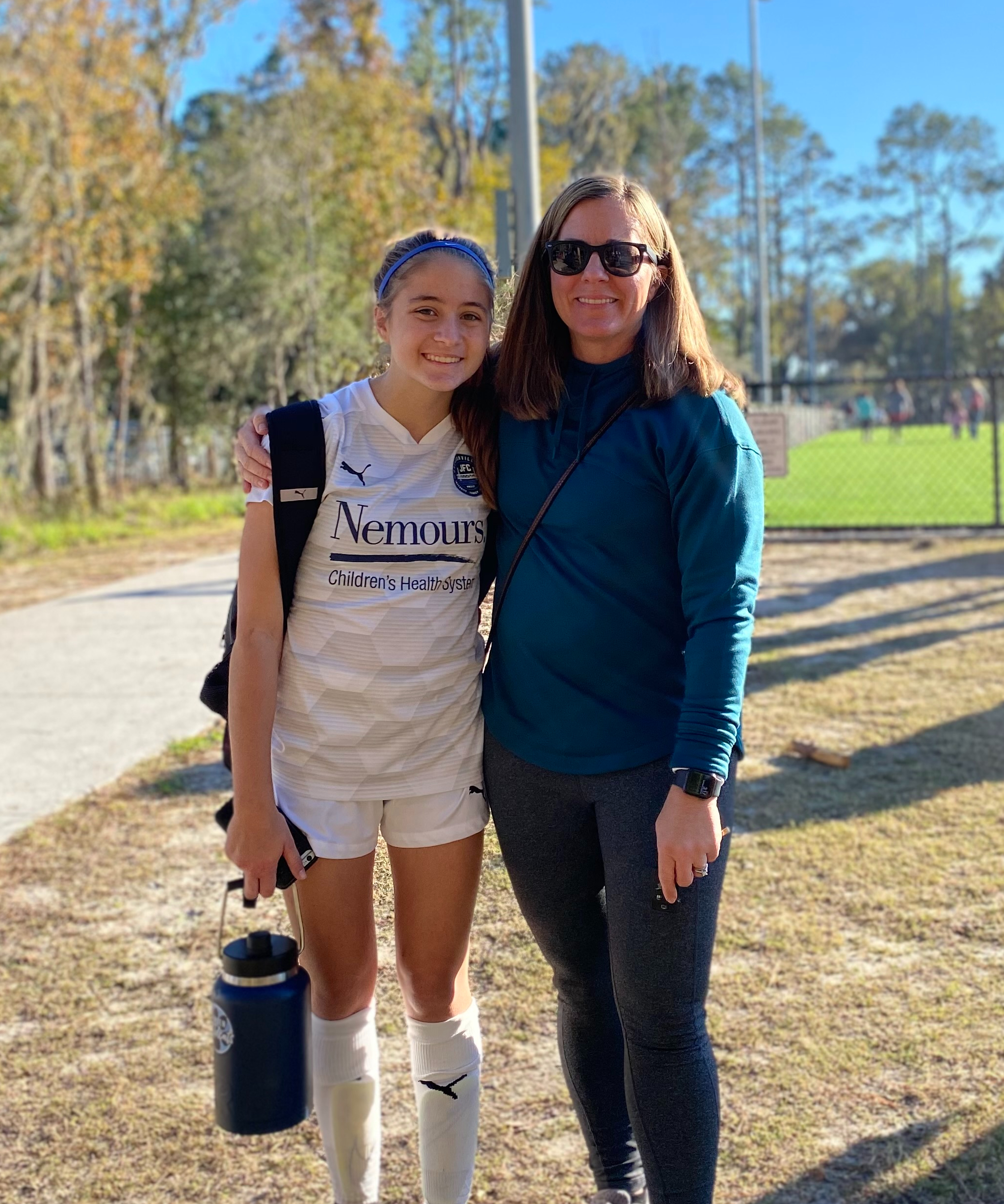 Granddaughter Elsie and daughter Tara at Elsie’s soccer tournament in Savannah. GA has had in-person school, sports, and activities since August.