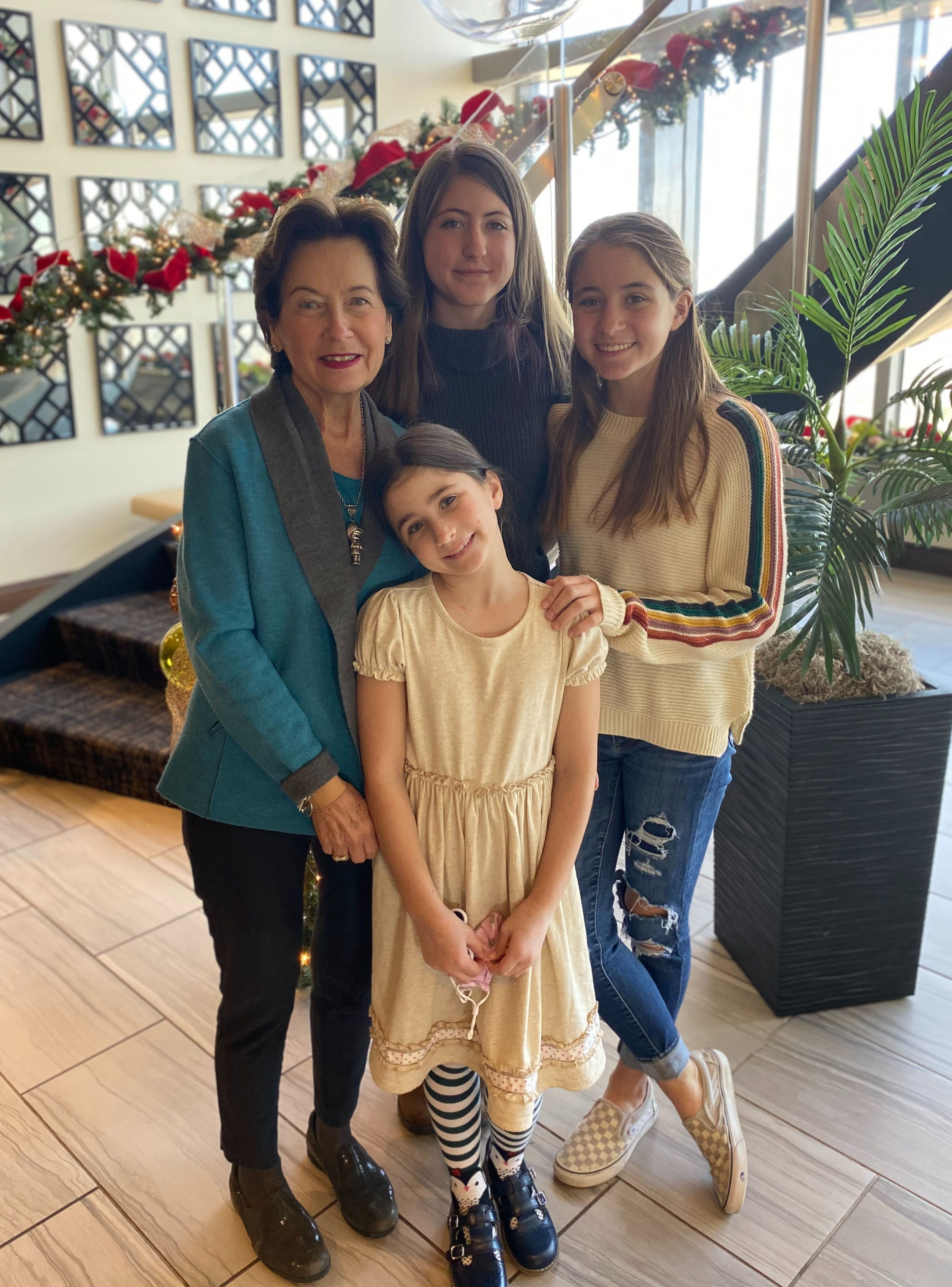 Patti and granddaughters Mary Grace, Elsie, and Virginia at a Christmas luncheon at Raleigh City Club.